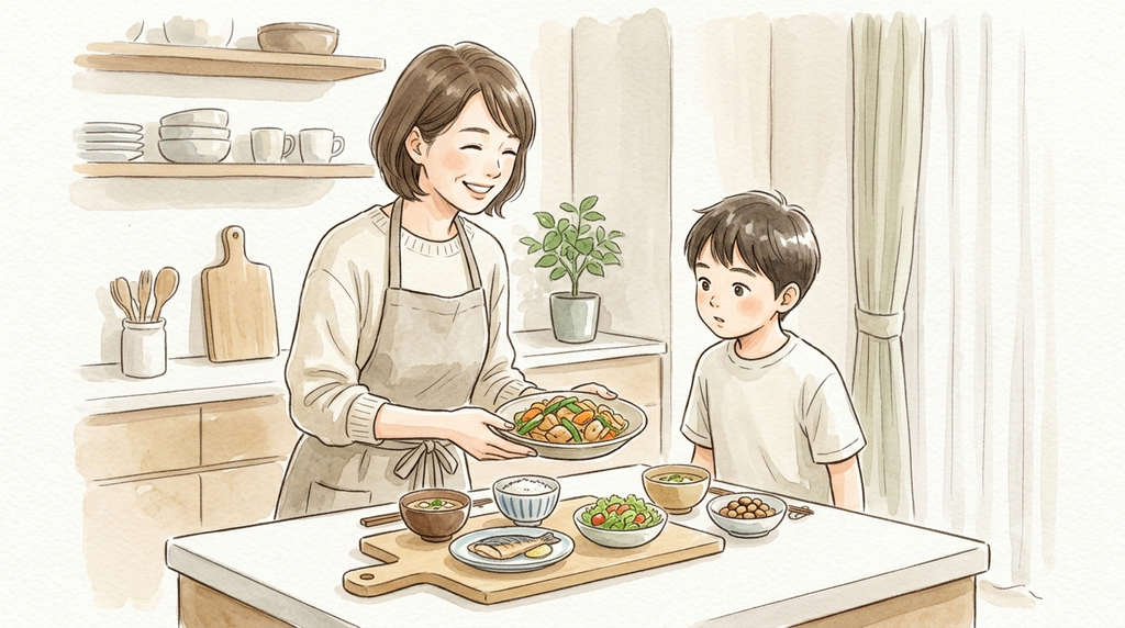 母親が子供にどのメニューがいいか聞いている