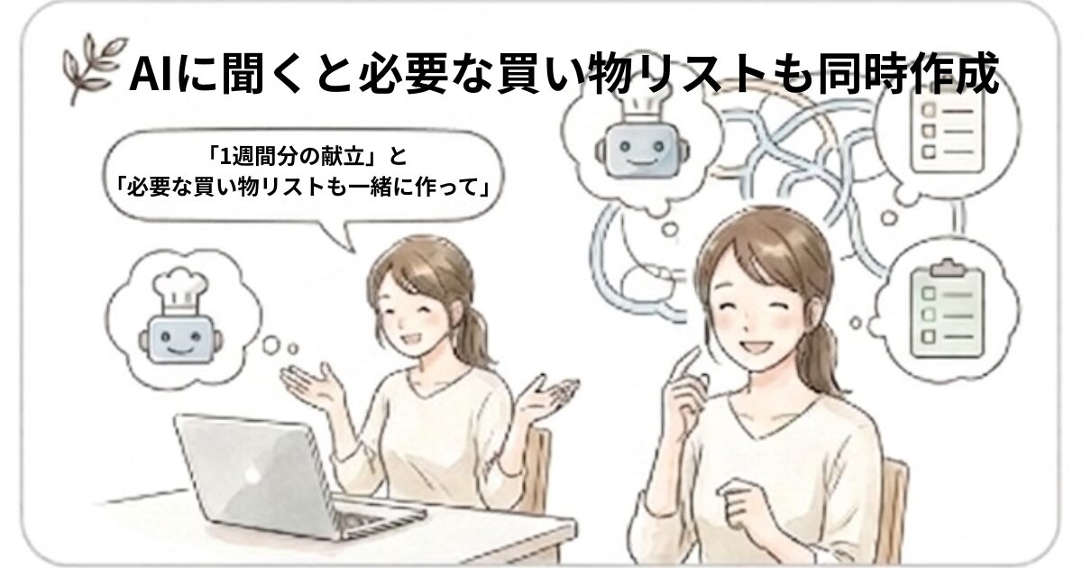 AIに１週間分の献立と必要な買い物リストを聞いている