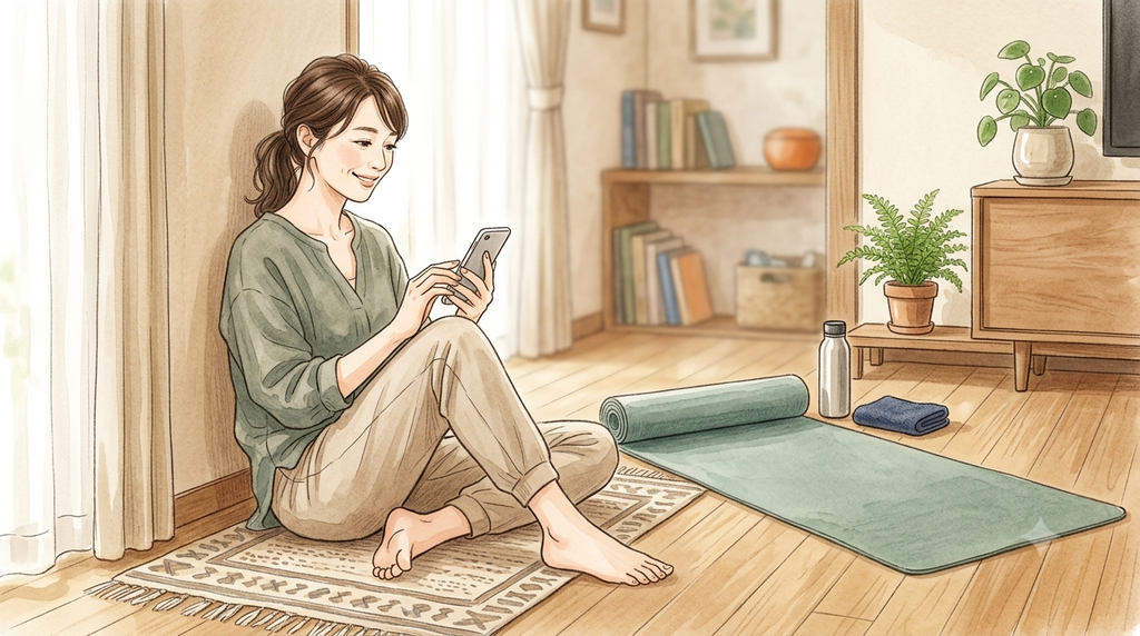 女性が運動を終えて、ほっとしている