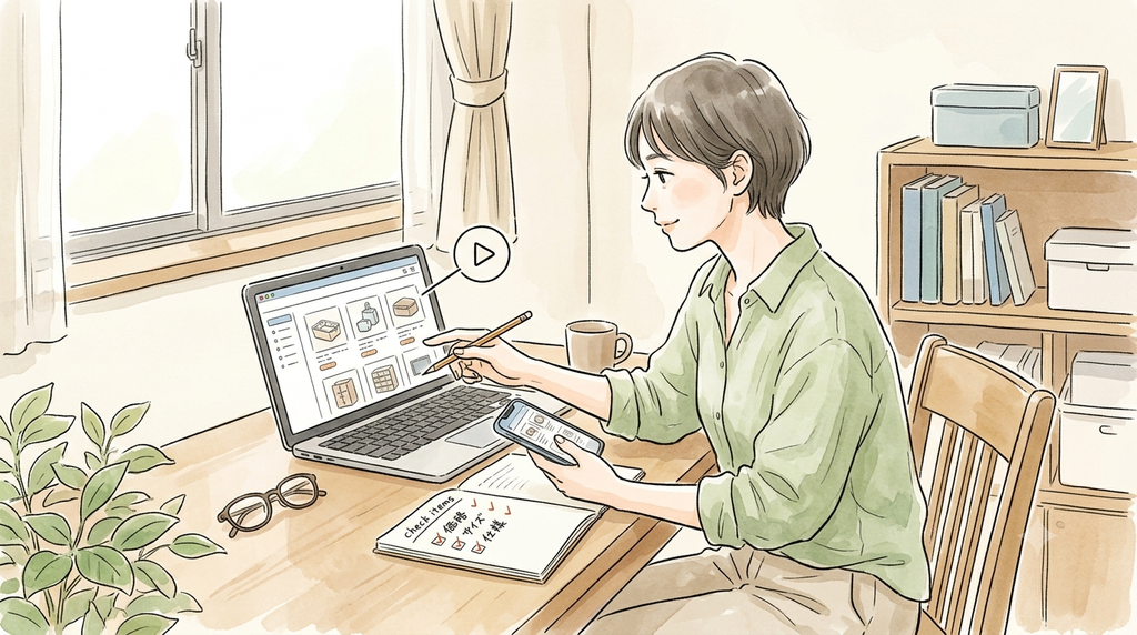 女性がAIが出した候補をパソコンで確認している