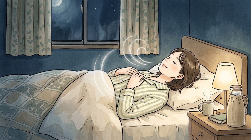 女性がリラックスしながら、ベッドに横になっている